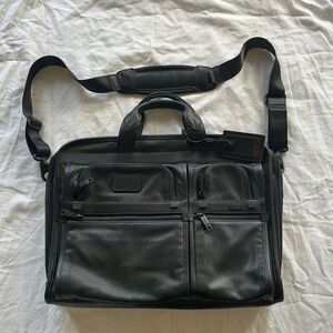 TUMI Black Alpha Leather Expandable Laptop Briefcase